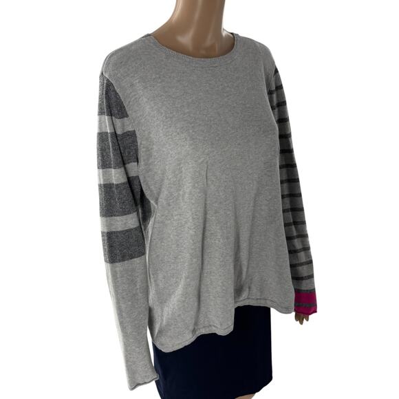 Lisa Todd Gray Contrasting Stripes Cotton Pullover Sweater - Picture 4 of 10